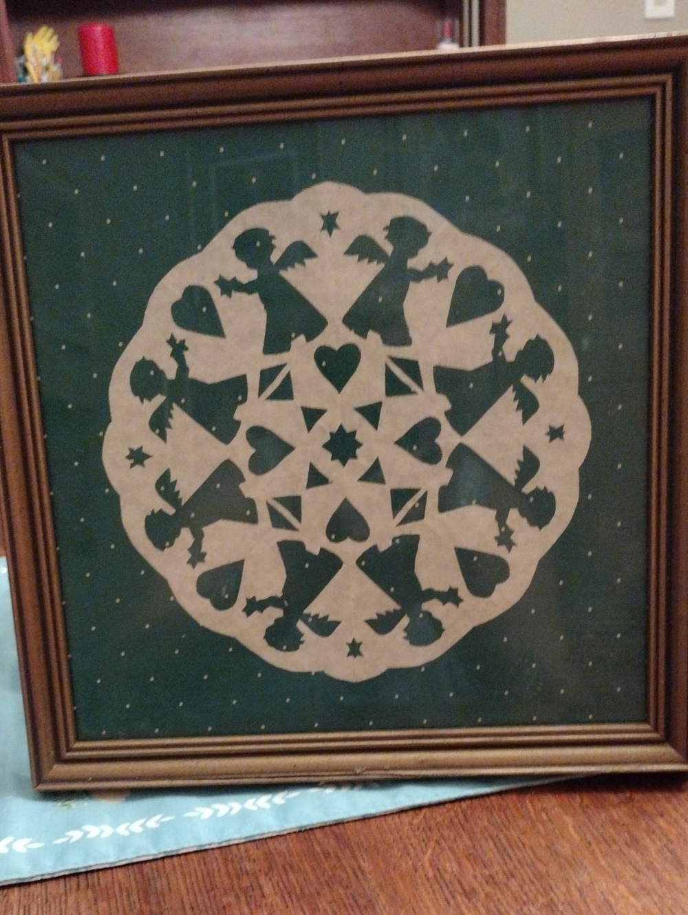 Framed Angel Pattern Wall Art - Green and Cream